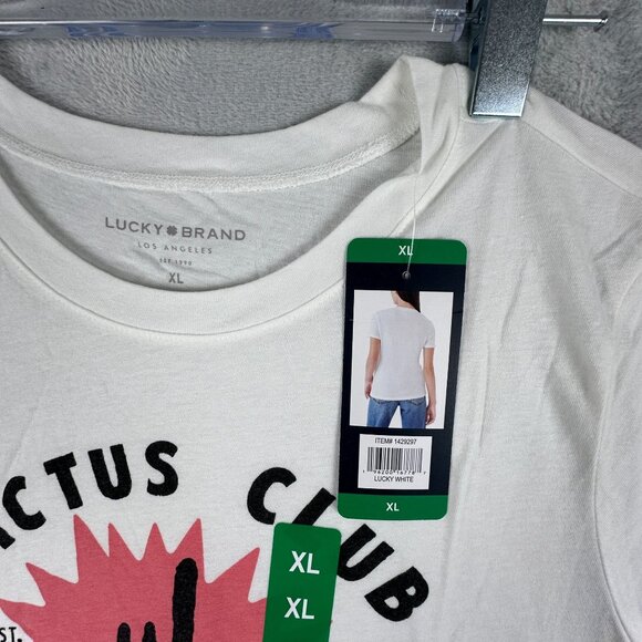 Lucky Brand Graphic T Shirt Top Crew Neck Cactus Club Womens White Size X Large - Picture 6 of 11
